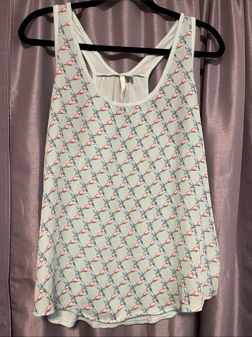 LC Lauren Conrad Light Blue & Pink Bird-Print Tank Top